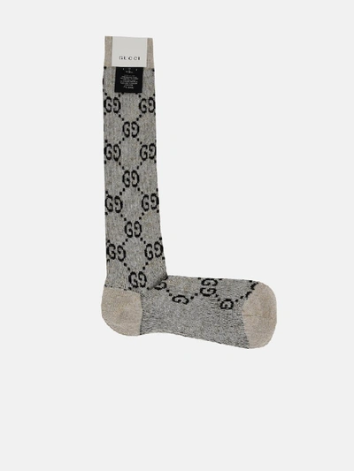 Shop Gucci Black And Beige Gg Socks In Grey