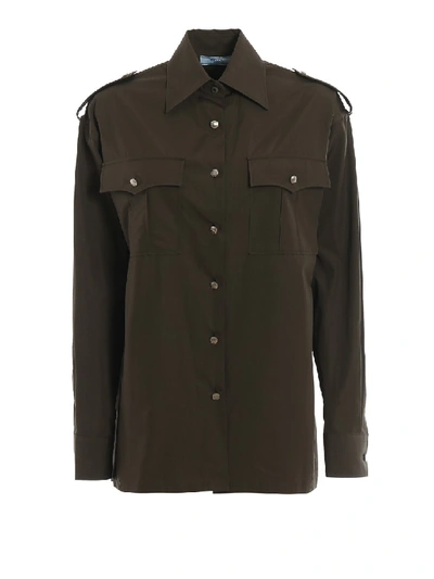 Shop Prada Cotton Poplin Military Style Shirt In Black