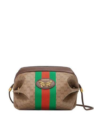 Shop Gucci Mini Gg Bag With Web And Butterfly In Neutrals