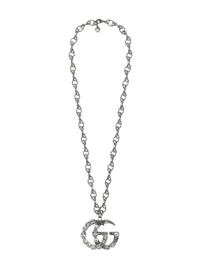 Shop Gucci Crystal Double G Necklace In Not Applicable