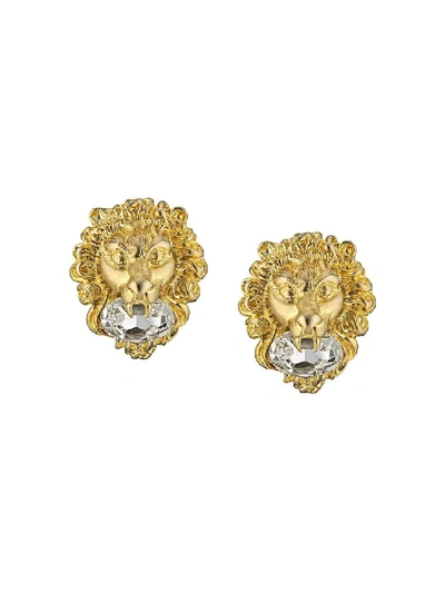 Shop Gucci Gold Women's Lion Head Earrings In Not Applicable