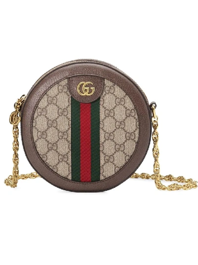 Shop Gucci Ophidia Mini Gg Round Shoulder Bag In Grey