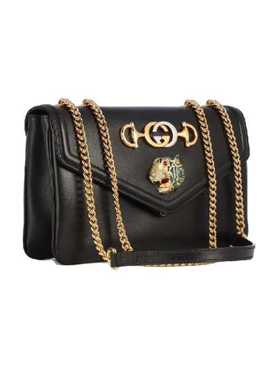 Shop Gucci Rajah Leather Shoulder Bag In Black