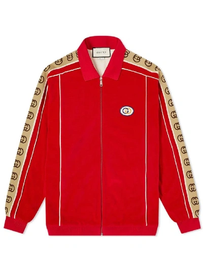 Shop Gucci Red Men's Gg Side Panelled Zipped Jacket