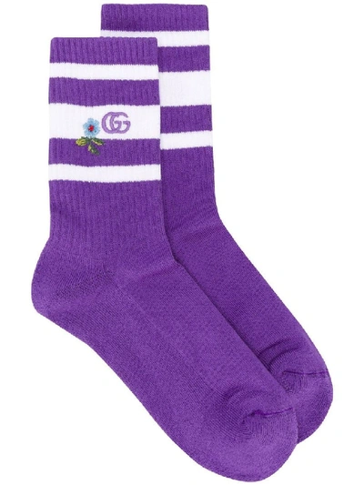 Shop Gucci Purple Women's Embroidered Terry Cloth Socks