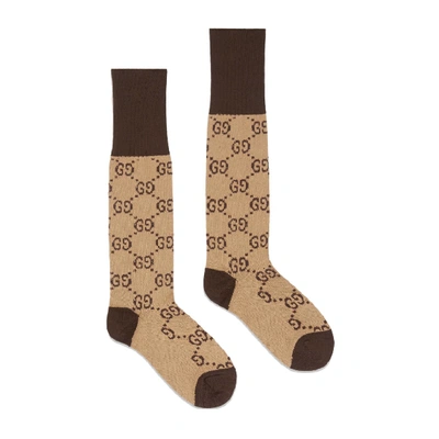 Shop Gucci Printed Cotton Socks In Neutrals