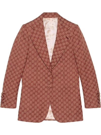 Shop Gucci Gg Supreme Print Blazer Jacket In Brown