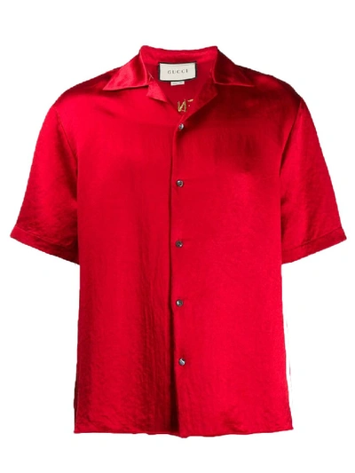 Shop Gucci Embroidered Bowling Shirt In Red