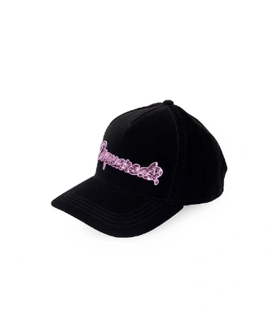 Shop Dsquared2 Black Velvet Pink Sequins Baseball Cap