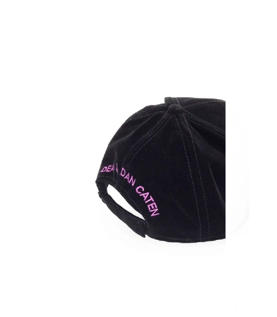 Shop Dsquared2 Black Velvet Pink Sequins Baseball Cap
