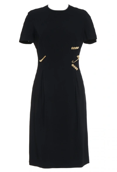 Shop Versace Brooch Embellished Dress In Black