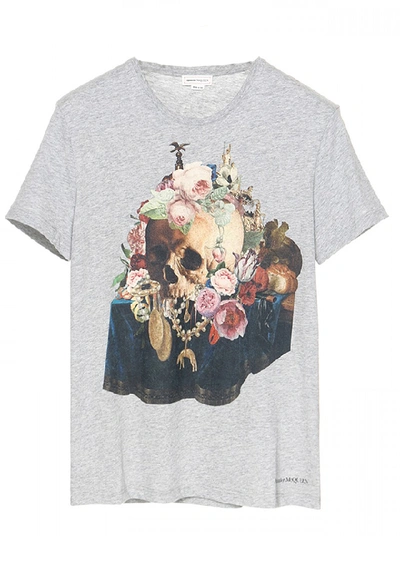 Shop Alexander Mcqueen Grey Toned Cotton T Shirt In White