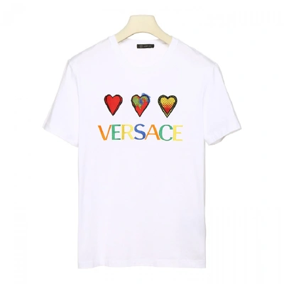 Shop Versace Embroidered Cotton T Shirt In White