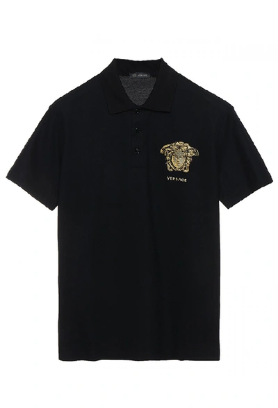 Shop Versace Cotton Polo T Shirt In Black