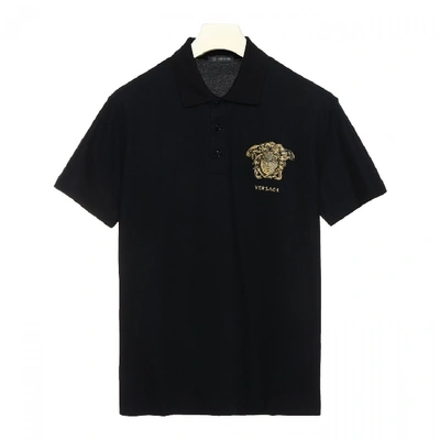 Shop Versace Cotton Polo T Shirt In Black