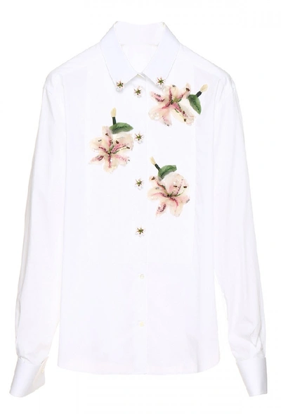 Shop Dolce & Gabbana Silk Embroidered Shirt In White