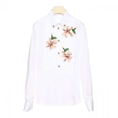 Shop Dolce & Gabbana Silk Embroidered Shirt In White
