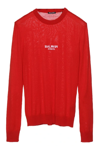 Shop Balmain Wool Sweater In Red