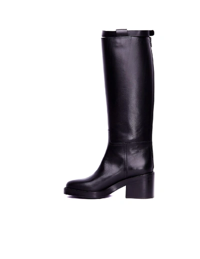 Shop Ann Demeulemeester Black Leather Boots With Strap