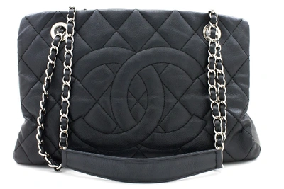 Pre-owned Chanel Caviar Chain Shoulder Bag Black Quilted Leather Silver Zip