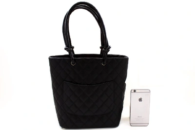 Pre-owned Cambon Tote Small Shoulder Bag Black White Quilted Calfskin