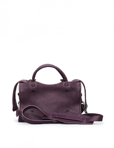 Shop Balenciaga Blackout City S Purple Leather Handbag
