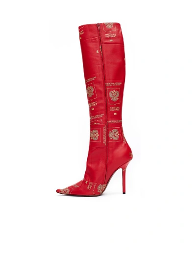 Shop Vetements Passport-printed Leather Boots In Red