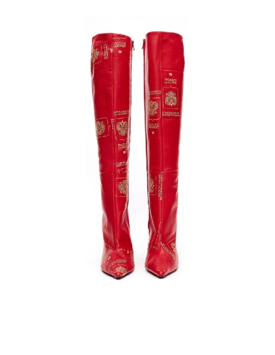 Shop Vetements Passport-printed Leather Boots In Red