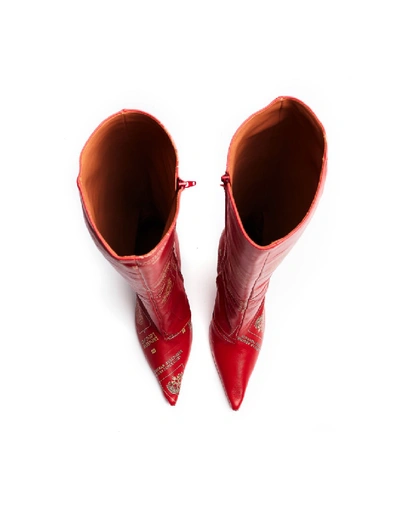 Shop Vetements Passport-printed Leather Boots In Red