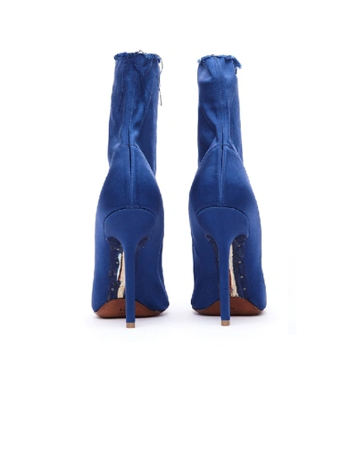 Shop Vetements Raw Edge Satin Ankle Boots In Blue