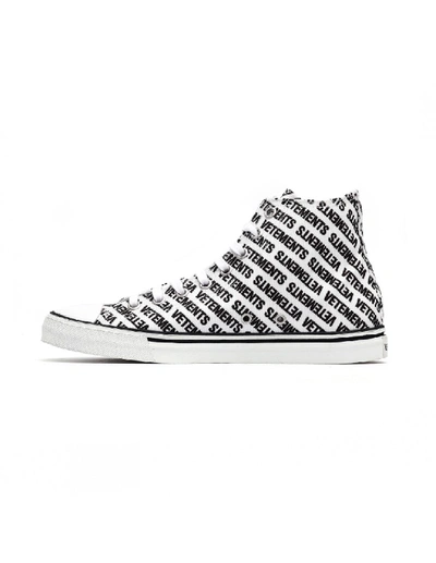 Shop Vetements White Logo Printed Converse Sneakers