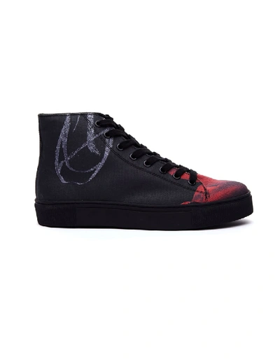 Shop Yohji Yamamoto Printed Cotton Sneakers In Black