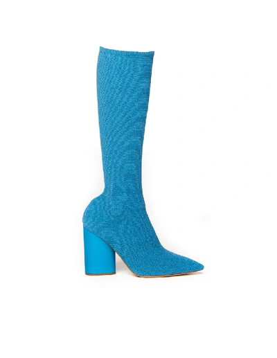 Shop Yeezy Aqua Knee-high Knit Sock Boots In Blue