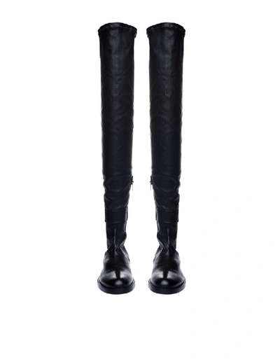 Shop Ann Demeulemeester Black Thigh-high Leather Boots