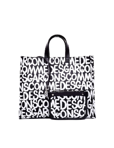 Shop Comme Des Garçons Black & White Logo Printed Bag