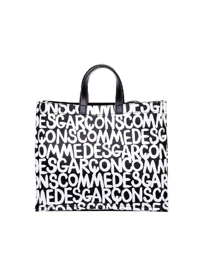 Shop Comme Des Garçons Black & White Logo Printed Bag