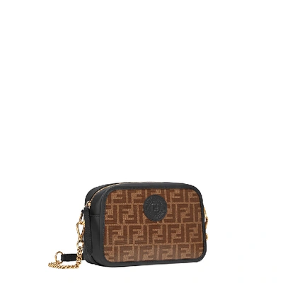Shop Fendi Leather And Fabric Shoulder Bag In Brown