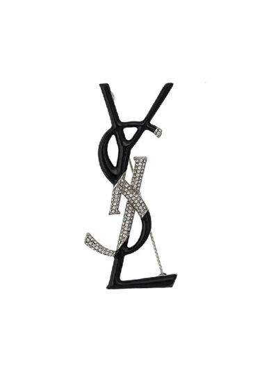 Shop Saint Laurent Black Women's Ysl Embelli+shed Monogram Brooch