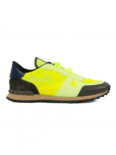 Shop Valentino Yellow Men's Neon Rockrunner Sneakers