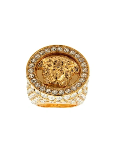 Shop Versace Gold Women's Embellished Crystal Medusa Ring