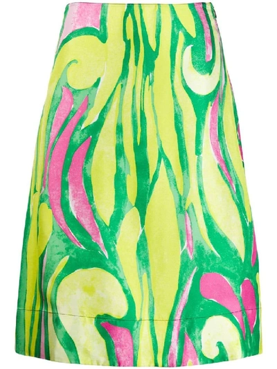 Shop Marni Multicolor Women's Abstract Print Midi Skirt In Green