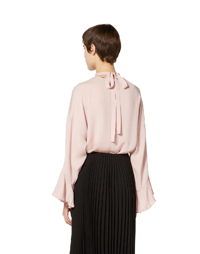 Shop Valentino Ruched Silk Blouse In Neutrals