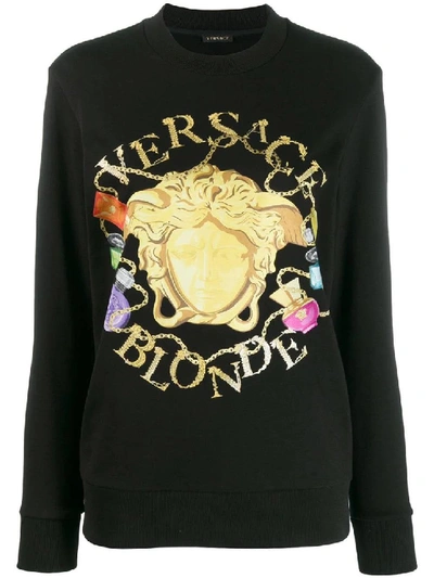 Shop Versace Multicolor Women's Multicolored Medusa Print Sweatshirt In Black