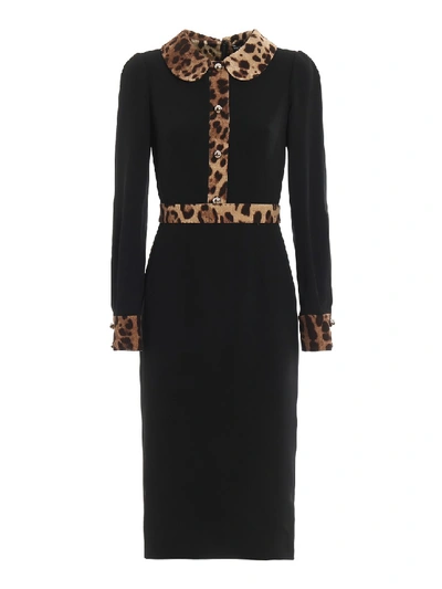 Shop Dolce & Gabbana Wool Blend Dress With Animal Printed Details In Black