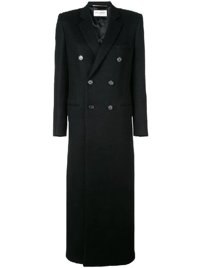 Shop Saint Laurent Black Women's Black Double Breasted Overcoat