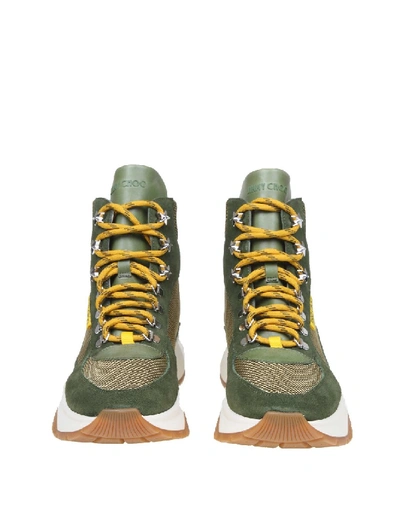 Shop Jimmy Choo Sneakers Inca Leather And Fabric Color Green Military In Grey