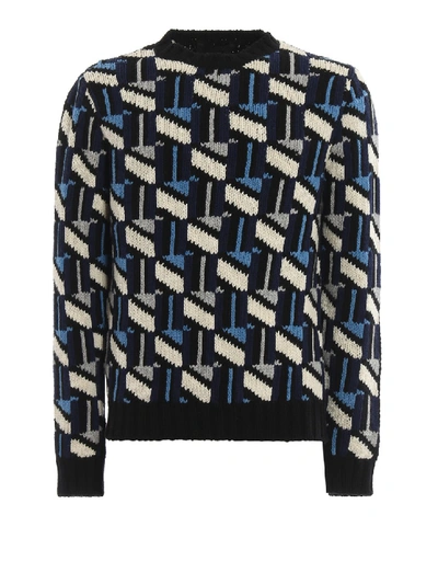 Shop Prada Geometric Intarsia Front Sweater In Black