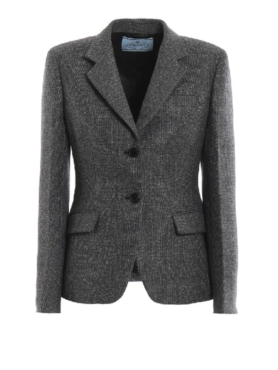 Shop Prada Prince Of Wales Wool Jacket In Grey