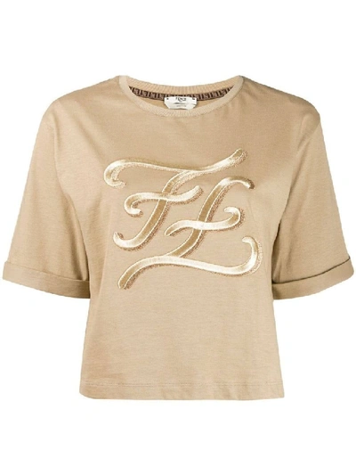Shop Fendi Neutral Women's Karligraphy T-shirt In Neutrals