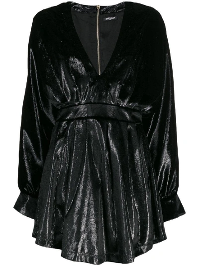 Shop Balmain Black Women's Velvety Metallic Dress